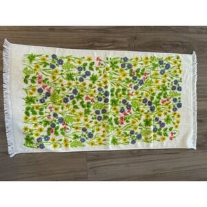 Vintage St Marys Wildflower Bath Towel White Cotton Fringe Floral Retro MCM